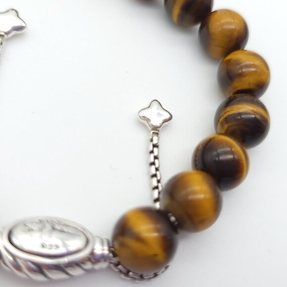 David Yurman Sterling Silver 8mm Tiger's Eye Spiritual Bead Beaded Pull Bracelet - Picture 7 of 7